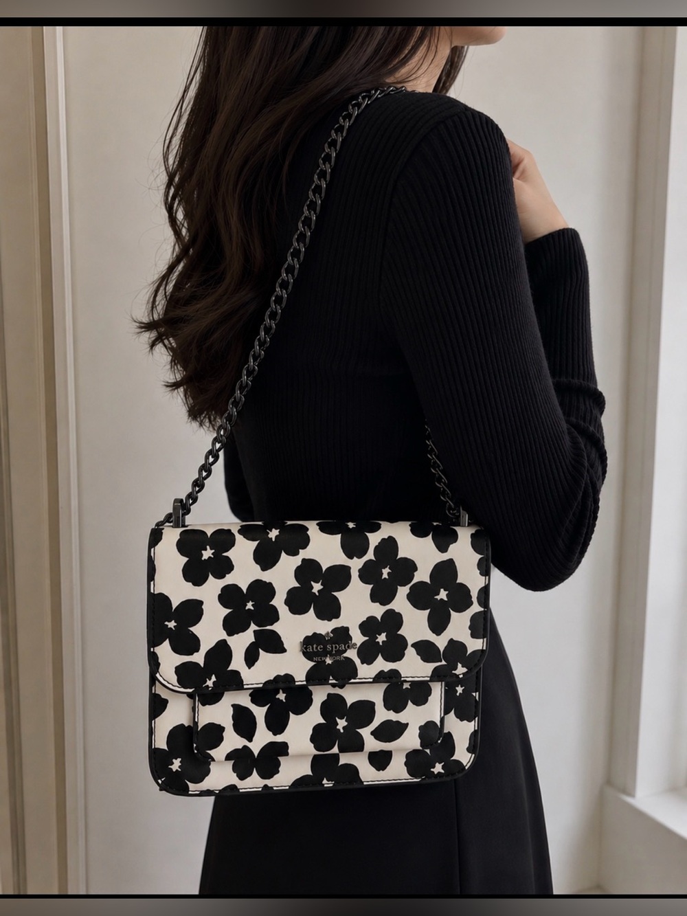 Kate Spade New York Black & White Floral Crossbody Bag